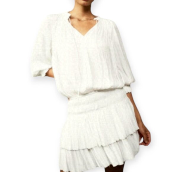 Anthropologie Current Air Aurelie Pleated drop waist white Mini Dress size small - Picture 4 of 14